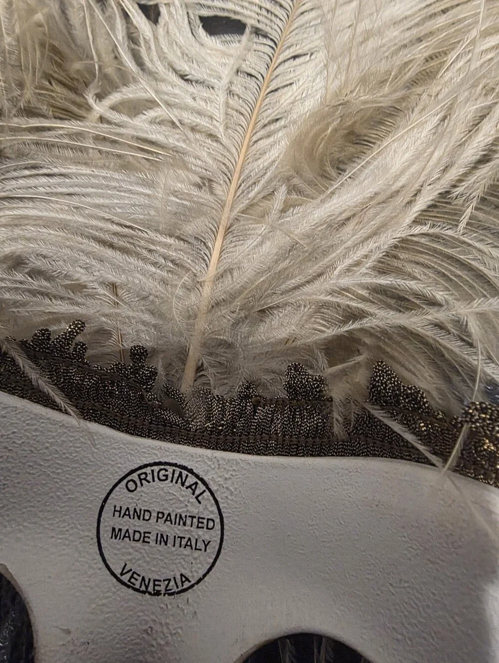 Gold and Cream Feathered Venetian Masquerade Mask.